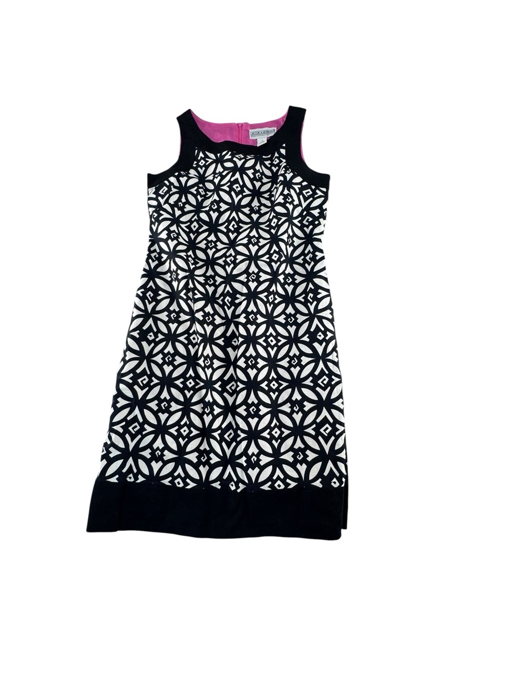 Jessica Howard Black & White Patterned Midi Dress with Pink Lining